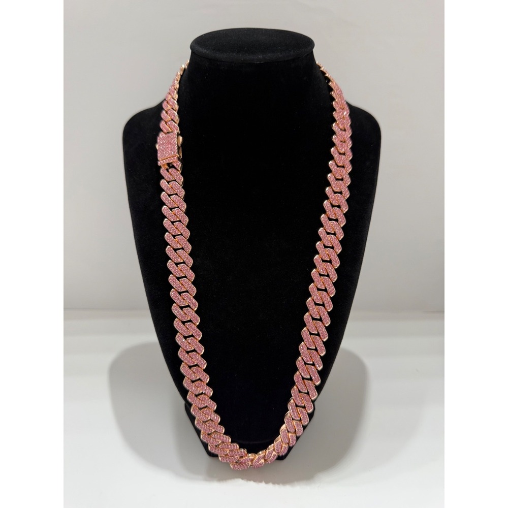iced out cuban chain pink vvscz rose gold over stainless 22inch 14mm waterresist